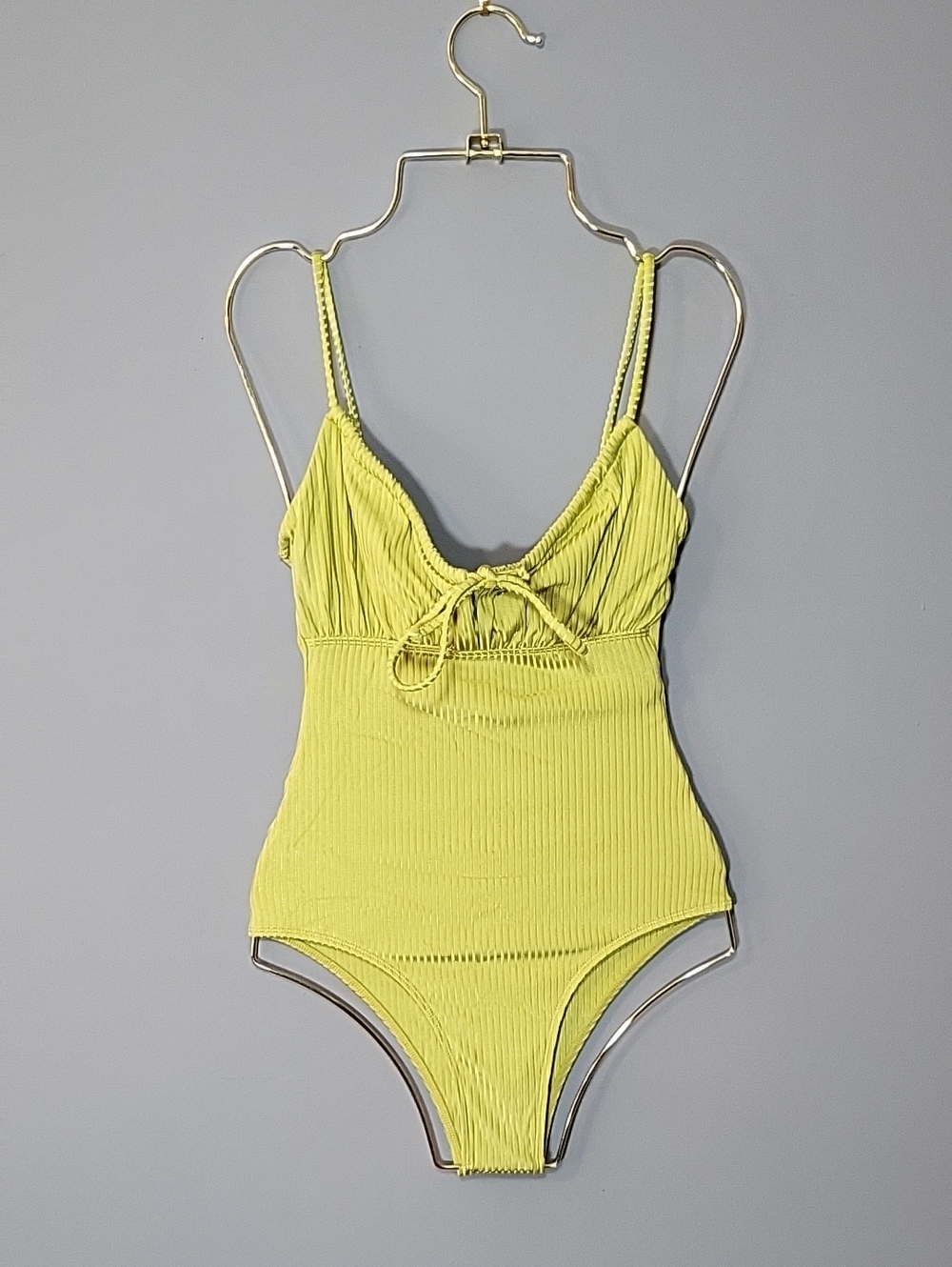 DESERT DREAMER Size Small Mustardy Lime Ribbed One-Piece Swimsuit Retro Vibes